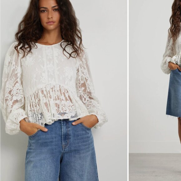 Treasure & Bond Tops - NEW with Tags Treasure & Bond Lace Peplum Top in Ivory Egret Size Large